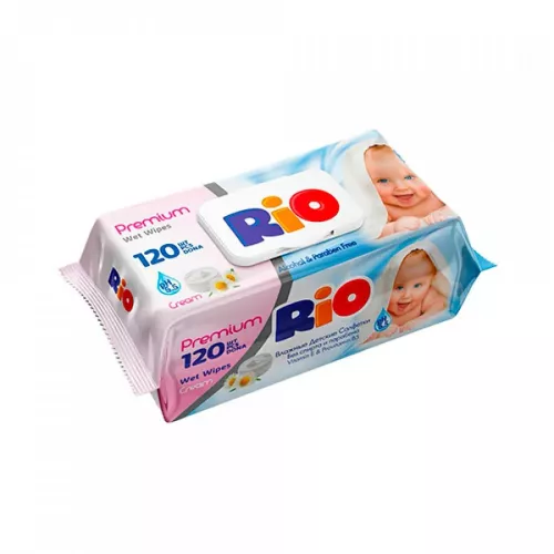 Влажные салфетки 120шт Baby с кремом (кирпичик с клапаном) RIO  /12