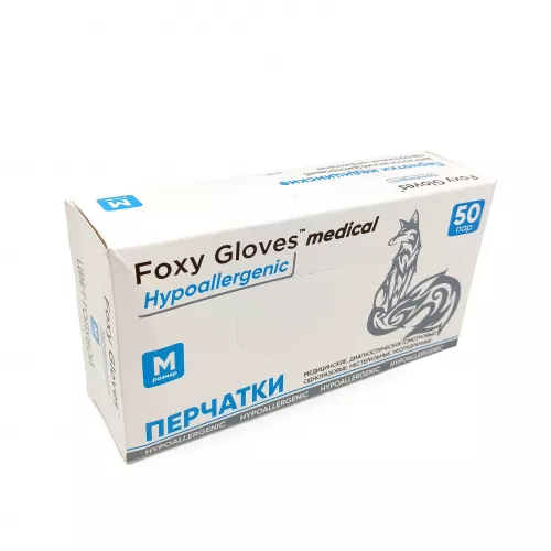 Перчатки нитриловые неопудренные, M FOXY-GLOVERS Голубые /100шт, 50 пар/10 