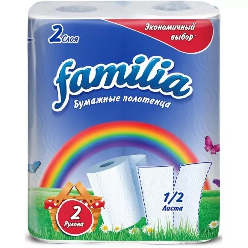 Полотенца бумажные Familia 2 рул. 2сл белые/12/14/