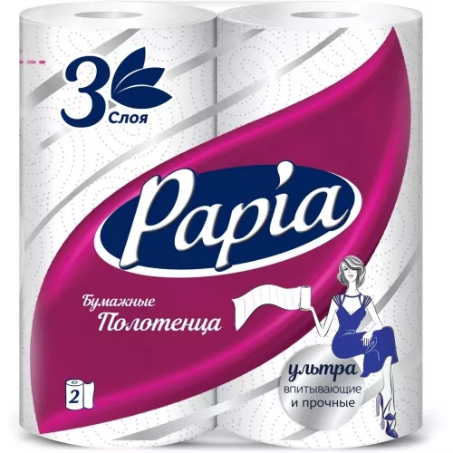 Полотенца бумажные "Papia" 2рул.3сл бел./12/14/